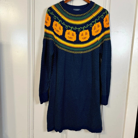 Modcloth‎ Cozy Commitment Pumpkin Sweater Dress in Navy Size 1X Halloween Fall - Picture 1 of 12